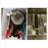 Plastic Bin with Assorted Kitchen Utensils