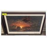 Framed Print of Harvest Scene with Deer