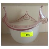 Frosted Glass Bowl With Pink Striped Accents