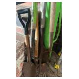 Garden Tools Including Spades and Fork, Axe