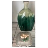 Green Drip-Glaze Vase and Lidded Trinket Box