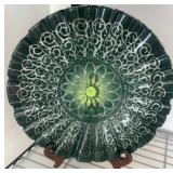 Green Decorative Plate with Intricate Design