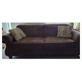 Brown Suede-Like Sofa With Rolled Arms