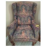 Wingback Chair with Hunting Scene Upholstery
