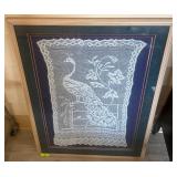 Framed Crochet Lace Art of Peacock, 32x44 Inches