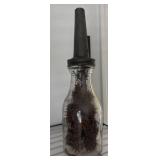 Vintage Glass Milk Bottle with Metal Funnel Lid