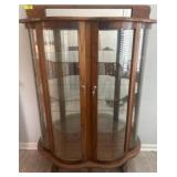Oak Curio Cabinet with Glass Shelves and Lock