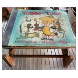 Wooden Bookstand with Two Vintage Record Albums