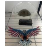 Glass Fan Sculpture with Black Base