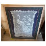Framed Crochet Lace Art of Peacock, 32x44 Inches