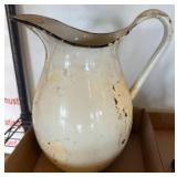 White Enamelware Pitcher with Black Trim