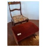 Wooden Rocking Chair with Floral Seat and Footrest