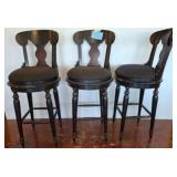 3 Wooden Bar Stools with Upholstered Seats