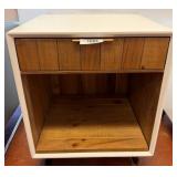 Modern White Nightstand with Wood Drawer