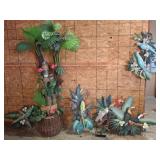 Tropical Decor Lot with Metal Birds and Faux Plant