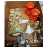 Box Lot of Ceramics, Metalware, and Decor