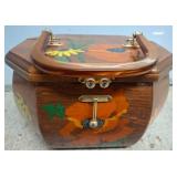 Wooden Handpainted Octagonal Purse with Floral Mot
