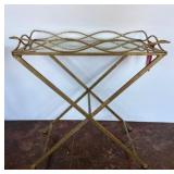 Gold-Tone Metal Folding Tray Table with Glass Top