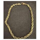 14K Gold Rope Chain Bracelet 8g