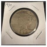 1934 Peace Silver Dollar Coin in Holder