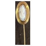 10K Coral Cameo Stick Pin