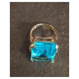 14K Gold Ring with Blue Quartz Step-Cut Stone