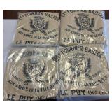 Four Burlap Sacks with French Print