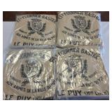 Four Burlap Sacks with French Print