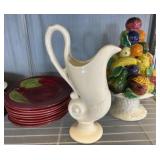 Ceramic Pitcher, Fruit Topiary, and Apple Plates