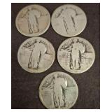 5 Standing Liberty Quarters, Circulated