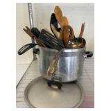 Aluminum Pot with Assorted Kitchen Utensils