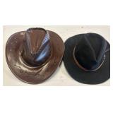 Two Cowboy-Style Hats, Leather and Wool