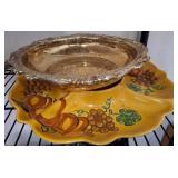 Decorative Lidded Silver Dish and Ceramic Platter