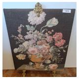 Floral Tapestry on Easel with Brass Ornamentation