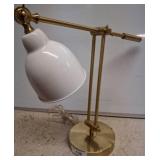 Brass-Tone Adjustable Desk Lamp With White Shade