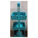 Three-Tiered Turquoise Wicker Basket Stand
