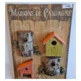 Wall Plaque With Birdhouse Accents, 19x28 Inches