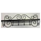 Scrolled Metal Wall Shelf With Wood Accent