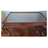 Wooden Coffee Table with Glass and Floral Inlay