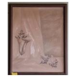 Framed Seashell Still Life Painting, 18x22