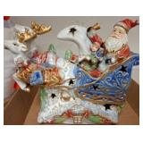 Ceramic Santa Sleigh With Reindeer Figurine