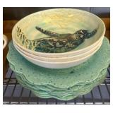 Ceramic Plates with Sea Turtle Motif