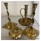Brass Candlestick Holders and Bird Figural Box Set