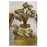 Brass Duck Family and Floral Vase Figurines