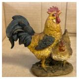 Painted Resin Rooster And Hen Figurine