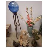 Garden Decor Lot with Statues, Vase, and Orb