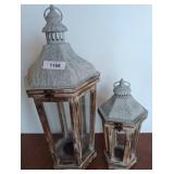 Two Hexagonal Wood and Metal Lanterns