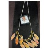 Stone Necklace and Ring with Silver-Tone Settings