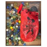 Box Lot of Assorted Glass Marbles with Bag