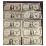 Ten 1957 Series U.S. One Dollar Silver Certificate
